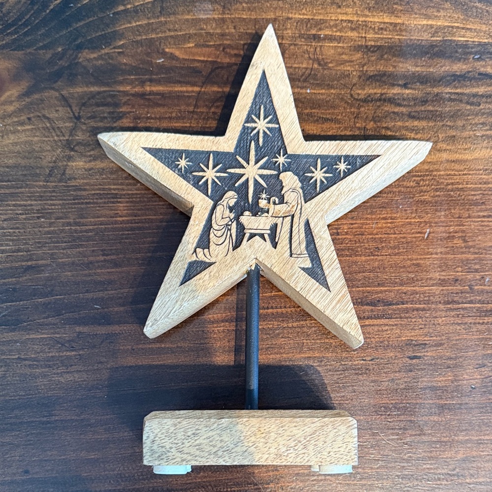 Wooden Star Nativity Scene Decor Christmas Brand New